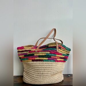 Colorful Market Tote | Woven Bag with Leather Straps